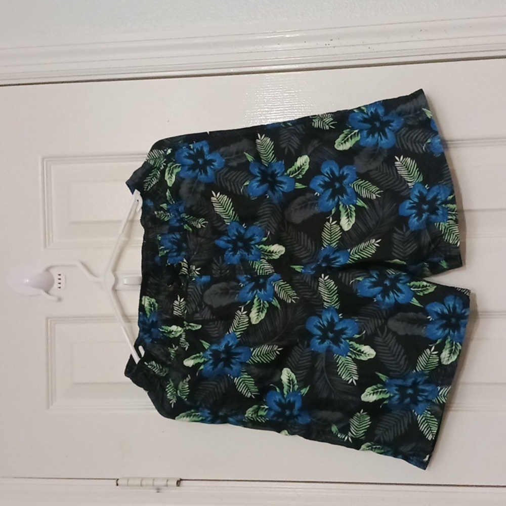 Revolution Blue, Black, & Green Swimwear Shorts With Floral Print